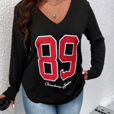 Bluza cu decolteu si imprimeu, negru, dama, Shein