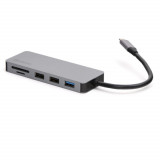 Adaptor USB 3.0 tip C multifunctional 7 in 1, Platinet 45221, HDMI 4K, USB-C PD, cititor card micro SD, HUB 3 port USB
