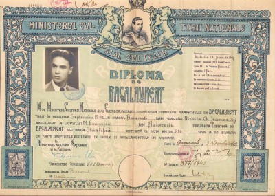 HST PM35 Diplomă de bacalaureat 1942 București Liceul Eminescu foto
