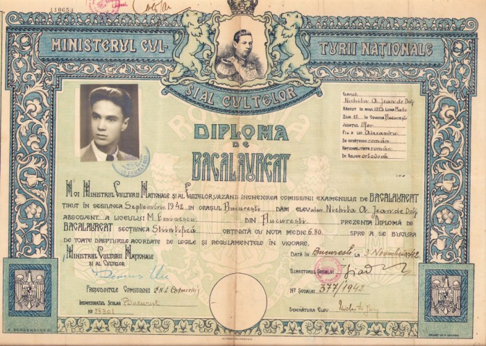 HST PM35 Diplomă de bacalaureat 1942 București Liceul Eminescu