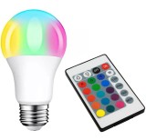 Cumpara ieftin Bec LED, RGB, 10 W, E27, cu telecomanda, 16 culori, 7x13 cm