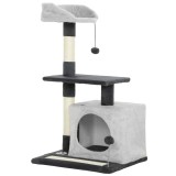PawHut Ansamblu de joacă pentru pisici cu căsuță, Culcuș, St&acirc;lpi și Covor, 85cm, Gri | Aosom Romania