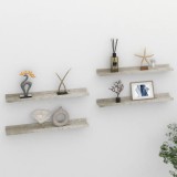 Rafturi Perete vidaXL, 4 buc, Gri Beton, 60x9x3 cm, MDF, Decorative, Depozitare Carti, Plante, Maxim 5 kg