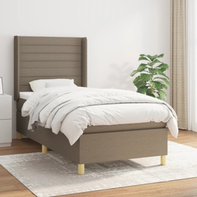 vidaXL Pat box spring cu saltea, gri taupe, 90x190 cm, textil 3132037 foto