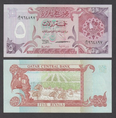 QATAR █ bancnota █ 5 Riyals █ 1996 █ P-15a █ UNC █ necirculata foto
