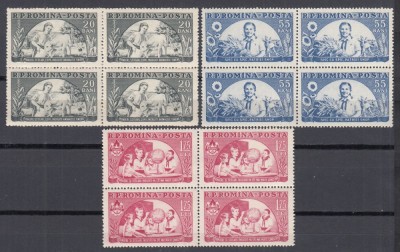 ROMANIA 1954 LP 363 PIONIERI SERIA IN BLOC DE 4 TIMBRE STARE MNH foto