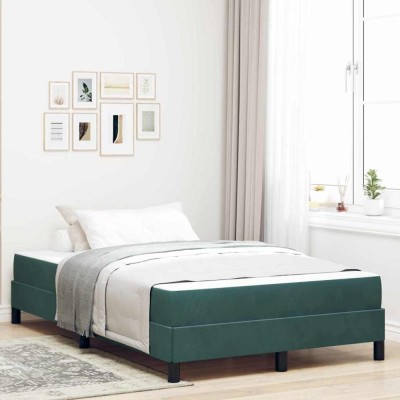 vidaXL Pat boxspring cu saltea Verde &amp;icirc;nchis 120 x 200 cm Catifea 3398686 foto