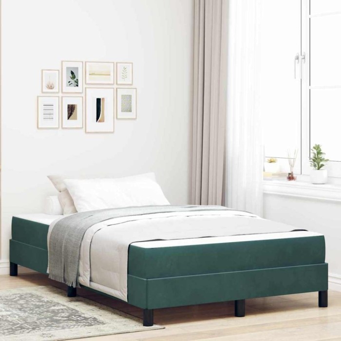 vidaXL Pat boxspring cu saltea Verde &icirc;nchis 120 x 200 cm Catifea 3398686