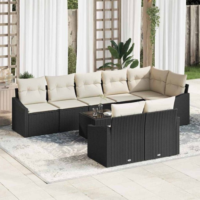 vidaXL Set de canapele pentru grădină 9 pcs Negru Rattan poli 3346777