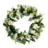 Coroniță Decorativă, Model Crizanteme, Culoare Alb-Verde, Dimensiune 38cm