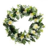 Coroniță Decorativă, Model Crizanteme, Culoare Alb-Verde, Dimensiune 38cm