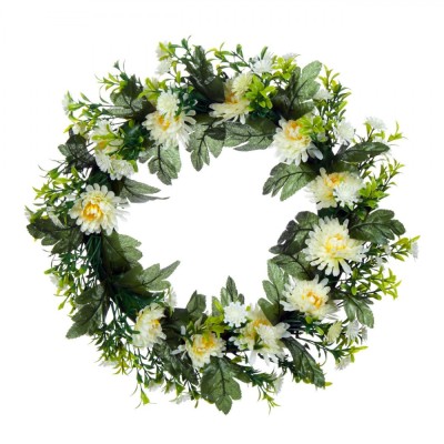 Coroniță Decorativă, Model Crizanteme, Culoare Alb-Verde, Dimensiune 38cm foto