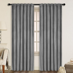 Draperie din catifea cu rejansa transparenta cu ate pentru galerie, Madison, 250x210 cm, densitate 700 g ml, Coin gray, 1 buc foto