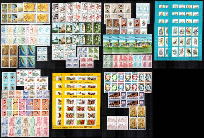 Romania 1991, AN COMPLET IN BLOCURI DE 4 + 4 x colite!!!, LP 1249 - 1273, MNH!