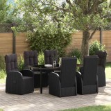 VidaXL Scaune Reclinabile pentru Grădină 7 pcs Negru 160 x 80 x 73 cm
