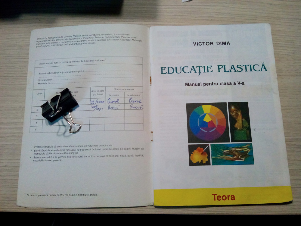 EDUCATIE PLASTICA - Clasa a V -a - Victor Dima - Editura Teora, 1998, 72  p., Alta editura | Okazii.ro