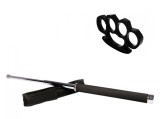 Cumpara ieftin Set Baston Telescopic Autoaparare 65cm Argintiu + Box Negru 1cm, Otel, Husa Curea, Ideal pentru Paza si Protectie