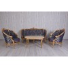 Set baroc din lemn masiv auriu cu tapiterie din matase albastra CAT502A53, Sufragerii si mobilier salon