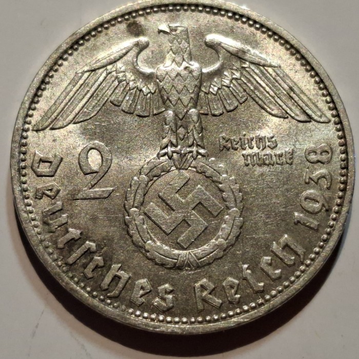 Germania Nazista 2 reichsmark 1938 D argint