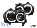 Set de faruri de tuning cu lumini LED potrivit pentru Jeep Grand Cherokee 2005-2008 cu baza neagra, stanga si dreapta Performance AutoTuning