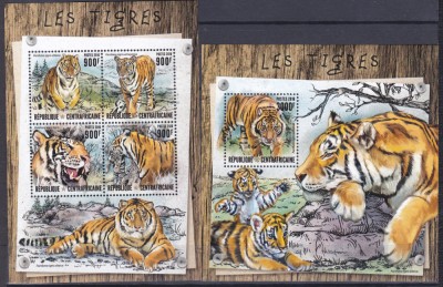 DB1 Fauna Africa Centrala Tigri MS + SS MNH foto