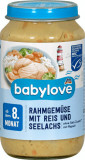 Babylove Meniu de legume cu sm&acirc;nt&acirc;nă, orez și somon 8+, 220 g