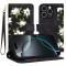 Husa Tip Carte iPhone 16 Pro cu Flip Magnetic Negru cu Flori TFC