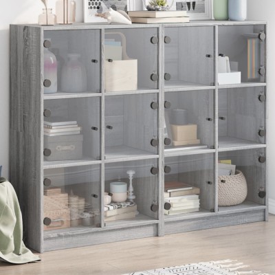 vidaXL Bibliotecă cu uși gri sonoma 136x37x109 cm lemn compozit 3206515 foto