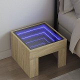 VidaXL Noptieră cu LED infinity, stejar sonoma, 40x40x30 cm