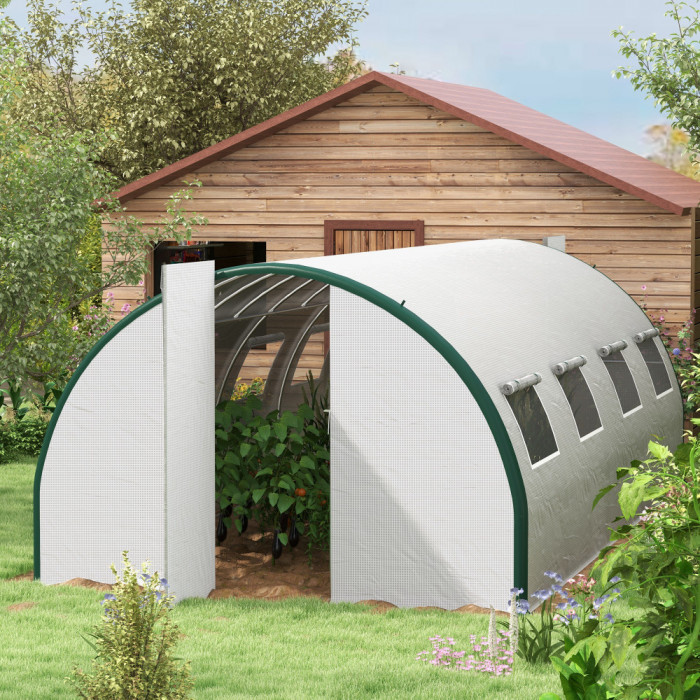 Outsunny Sera Cabina Politunel 6 x 3(m) cu Structura Imbunatatita