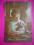HOPCT 12133 ANUL 1921 -FELICITARE VECHE -FEMEI FRUMOASE -FRANTA -EUROPA - -ROMANTICA- -CIRCULATA