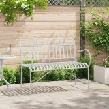 Banca metalica de exterior vidaXL, alba, 103.5x59x89cm, 2 locuri, rezistenta UV, gradina, terasa, balcon