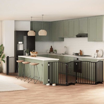 vidaXL Poartă c&amp;acirc;ini pliabilă cu ușă 6 panouri negru, 480 cm, lemn plop 3155629 foto