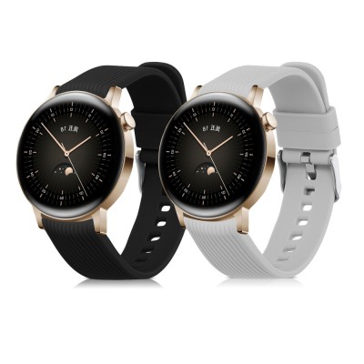 Set 2 Curele pentru Huawei Watch GT 3 (42mm), kwmobile, Silicon, Negru / Alb, 57109.01 foto