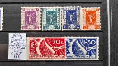 1936-Franta-YT322-327-Exp.Paris-c.set-MLH-YT=+87 E foto