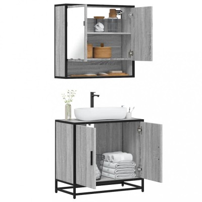 vidaXL Set mobilier de baie, 2 piese, gri sonoma, lemn prelucrat 3300918 foto