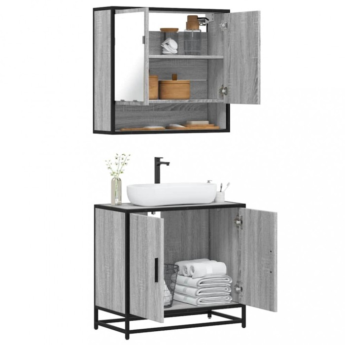 vidaXL Set mobilier de baie, 2 piese, gri sonoma, lemn prelucrat 3300918