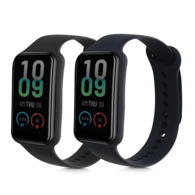 Set 2 curele kwmobile pentru Amazfit Band 7, Silicon, Negru/Albastru, 60111.01 foto