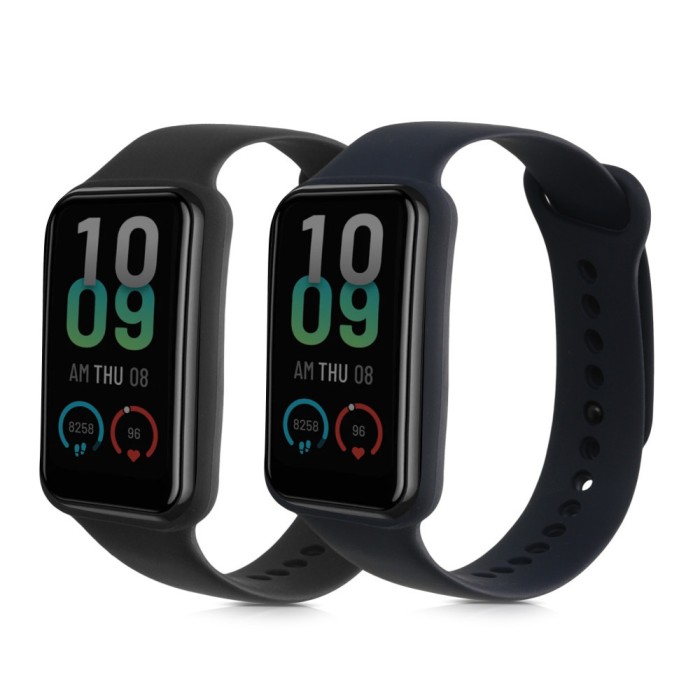 Set 2 curele kwmobile pentru Amazfit Band 7, Silicon, Negru/Albastru, 60111.01