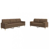 Cumpara ieftin Set de canapele cu perne decorative, 2 piese, maro, textil