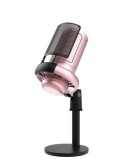 Microfon RGB condensator gaming/streaming, reducere zgomot fundal, cardioid, filtru pop, tripod stand, compatibil Windows, Ios, Android, roz