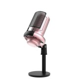 Microfon RGB condensator gaming/streaming, reducere zgomot fundal, cardioid, filtru pop, tripod stand, compatibil Windows, Ios, Android, roz