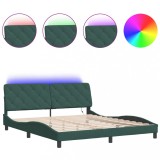 Cumpara ieftin Cadru de pat cu LED fara saltea, verde inchis, 180x200 cm, catifea