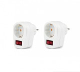 Set de 2 adaptoare cu intrerupator pentru priza Beekeg, ABS, alb, 16 A, 3500 W, 50 x 40 x 75 mm