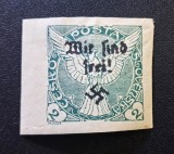 Cumpara ieftin Cehoslovacia / Regiunea Sudetă (Reichenberg) 1938 - "Porumbel" (2 Hal&eacute;řů) Nedintelată cu Supratipar German "Wir sind frei!" &amp; Svastică - Cod: -TG1