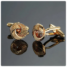 Butoni camasa aurii nod forma spirala metalici + ambalaj cadou
