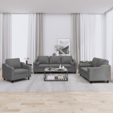 vidaXL Set de canapele cu perne, 3 piese, gri &icirc;nchis, textil