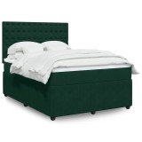 vidaXL Pat box spring cu saltea, verde &icirc;nchis, 140x200 cm, catifea 3294673