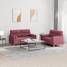 vidaXL Set canapea cu perne, 2 piese, roșu vin, material textil foto