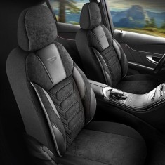 Set Huse Scaune Auto Panda Monaco, cu fermoare pentru bancheta rabatabila, negru gri, 11 piese Automobile ProTravel foto